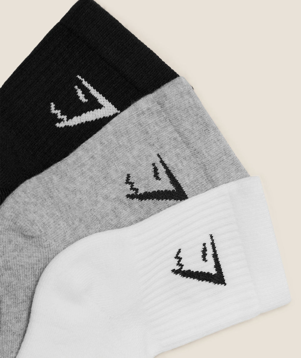 [LIMITLESS_COLOR:WHITE LIGHT GREY CORE MARL BLACK] GYMSHARK Crew Socks 3pk — WHITE LIGHT GREY CORE MARL BLACK — Vista oficial 2