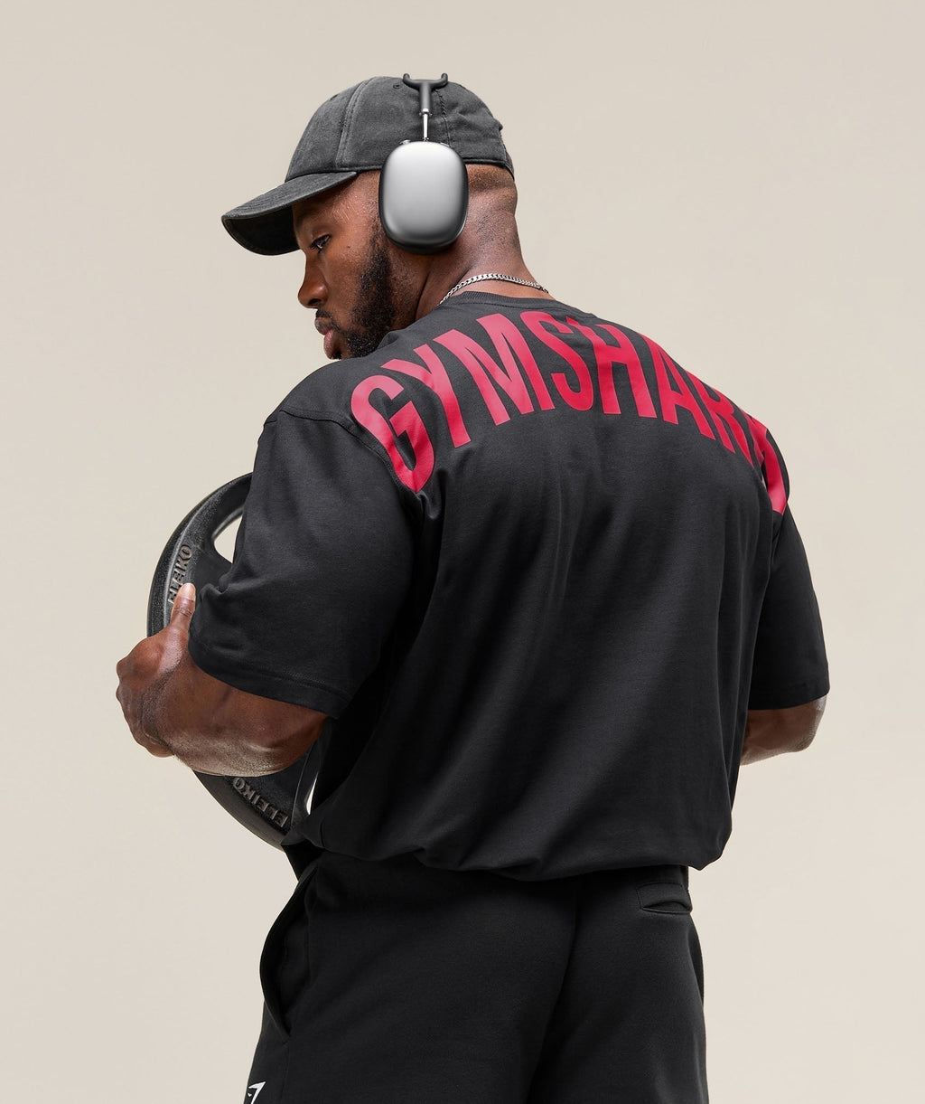 [LIMITLESS_COLOR:BLACK CONDITIONING RED] GYMSHARK Power T-Shirt — BLACK CONDITIONING RED — Vista oficial 3