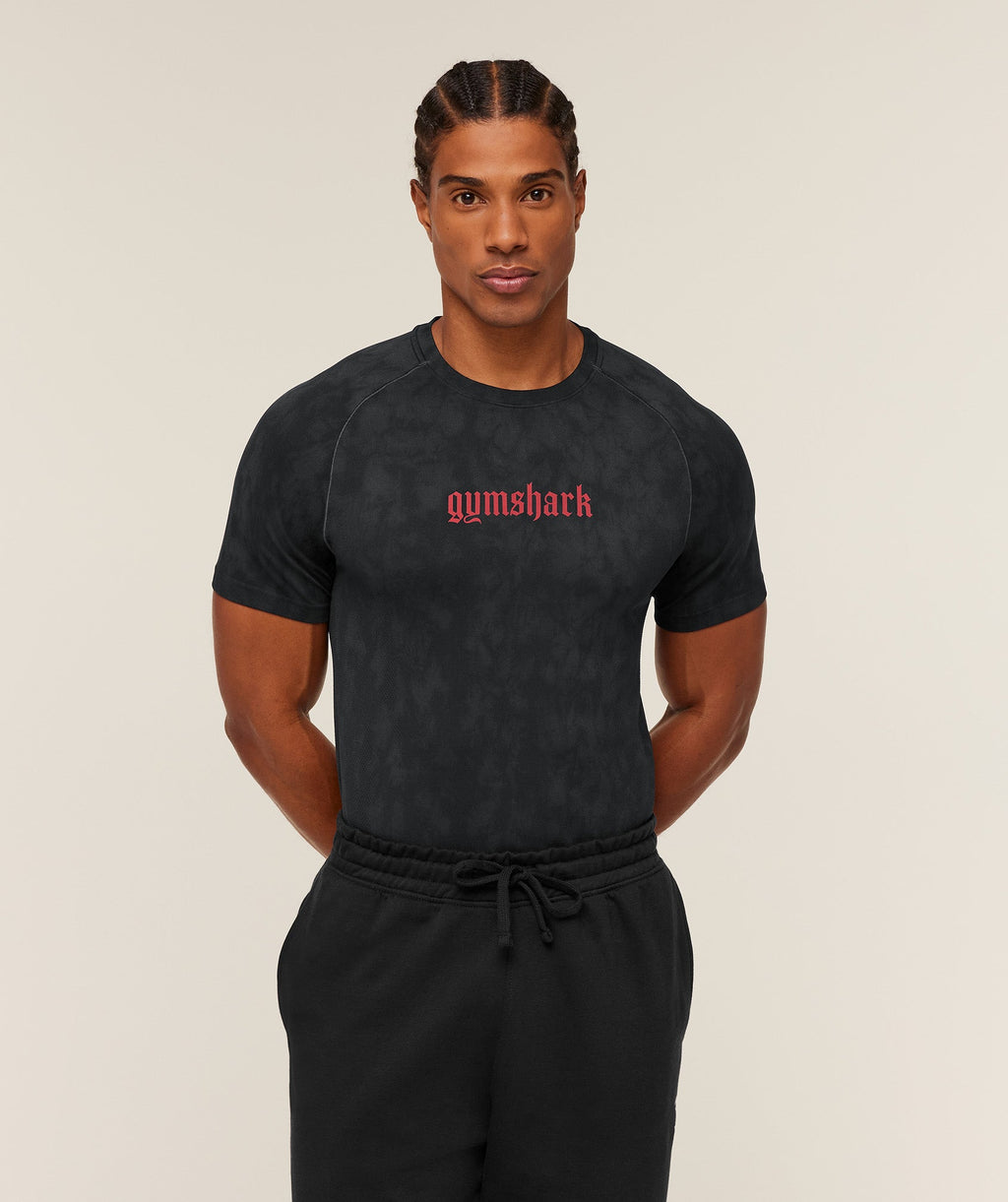 [LIMITLESS_COLOR:BLACK ONYX GREY] GYMSHARK Grunge Seamless T-Shirt — BLACK / ONYX GREY — Vista oficial 1