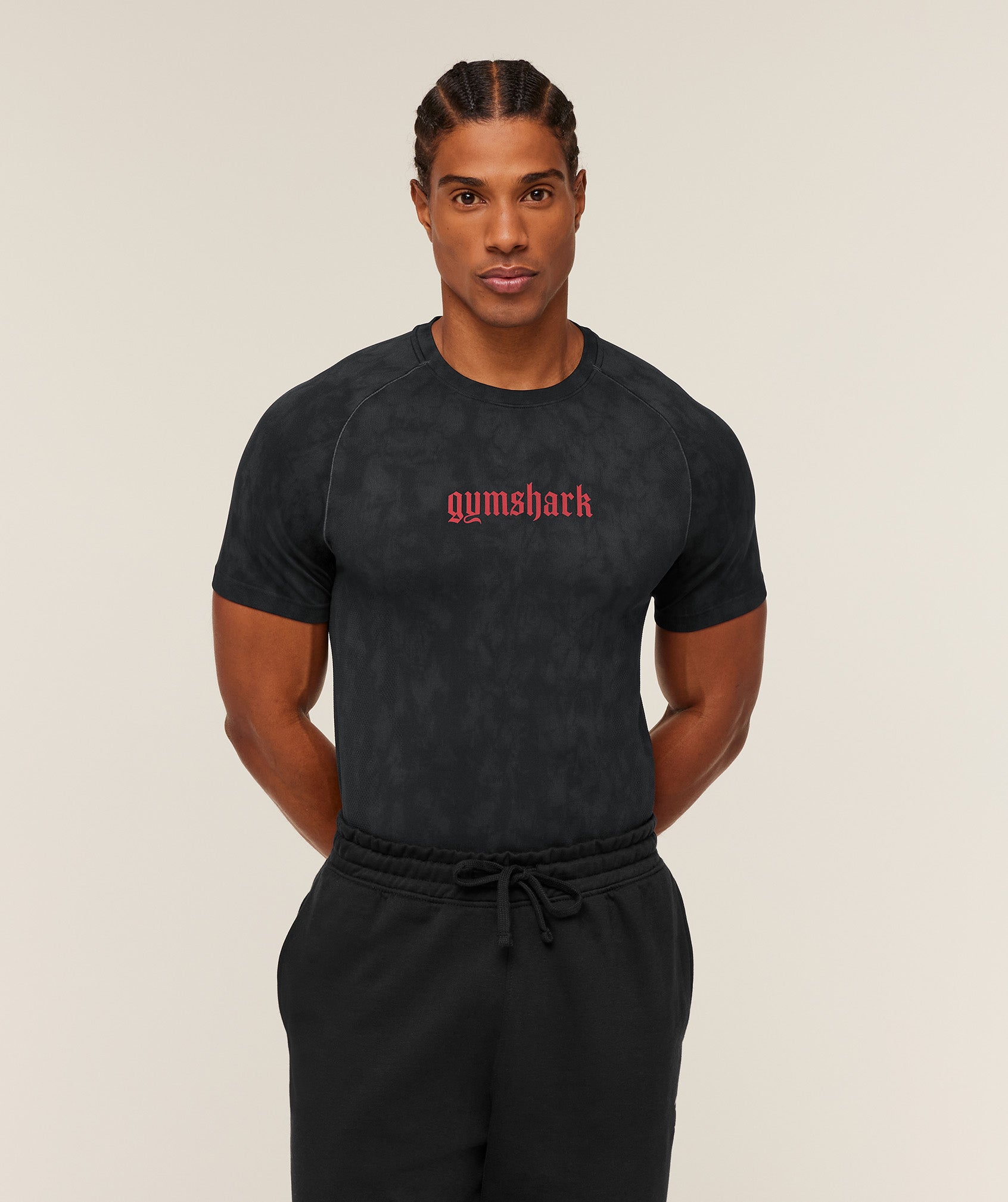 [LIMITLESS_COLOR:BLACK ONYX GREY] GYMSHARK Grunge Seamless T-Shirt — BLACK / ONYX GREY — Vista oficial 1