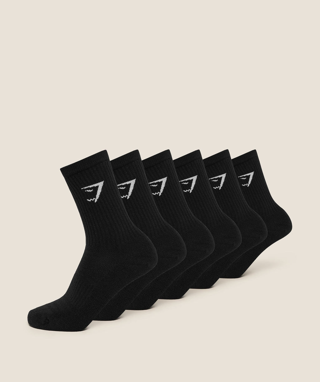 [LIMITLESS_COLOR:BLACK] GYMSHARK Crew Socks 6pk — BLACK — vista 1