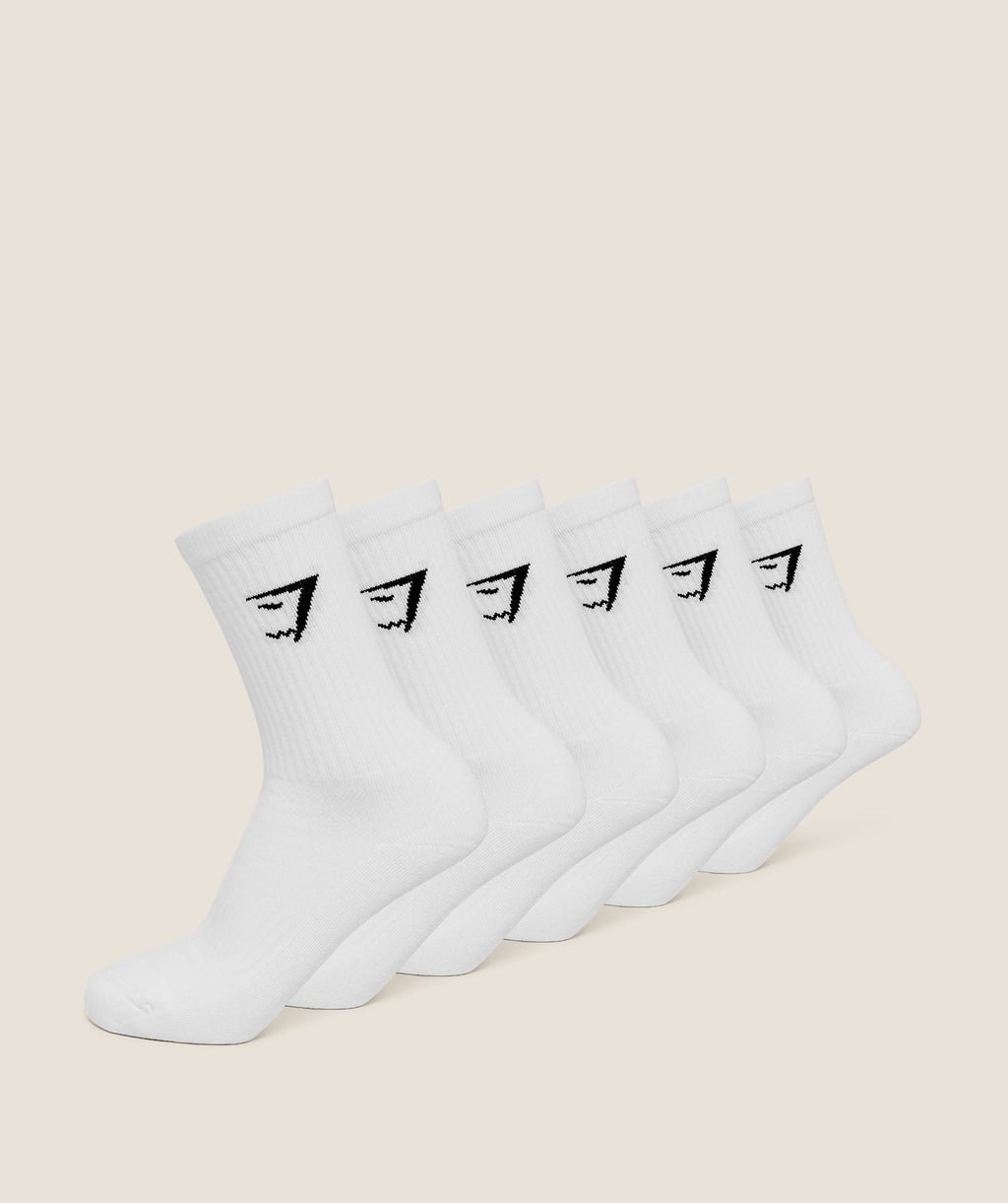 [LIMITLESS_COLOR:WHITE] GYMSHARK Crew Socks 6pk — WHITE — vista 1