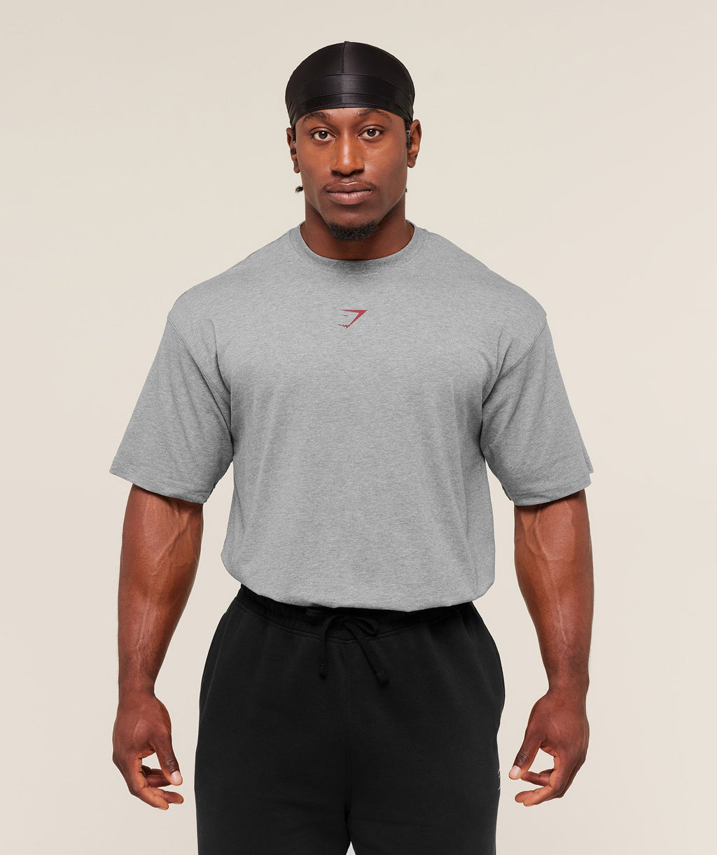 [LIMITLESS_COLOR:CHARCOAL CORE MARL/SETS RED] GYMSHARK Power T-Shirt — CHARCOAL CORE MARL/SETS RED — Vista 2