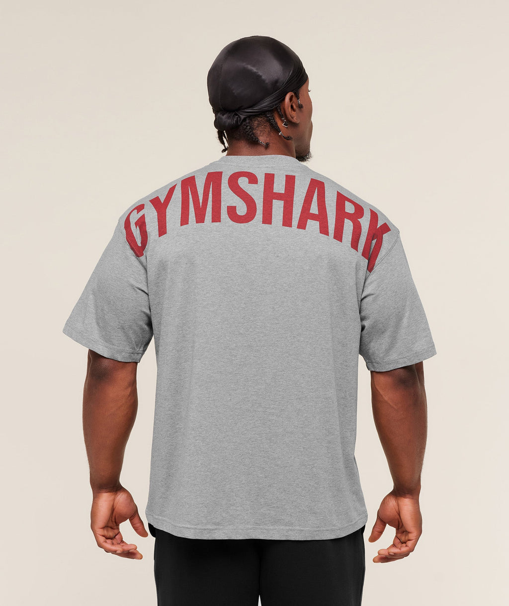 [LIMITLESS_COLOR:CHARCOAL CORE MARL/SETS RED] GYMSHARK Power T-Shirt — CHARCOAL CORE MARL/SETS RED — Vista 3