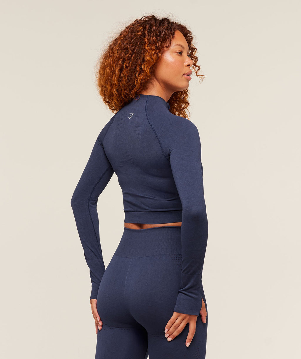 [LIMITLESS_COLOR:HEAVY BLUE/MARL] GYMSHARK Vital Seamless Midi Zip 2.0 Pullover — HEAVY BLUE/MARL — Vista 2