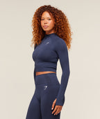 [LIMITLESS_COLOR:HEAVY BLUE/MARL] GYMSHARK Vital Seamless Midi Zip 2.0 Pullover — HEAVY BLUE/MARL — Vista 3