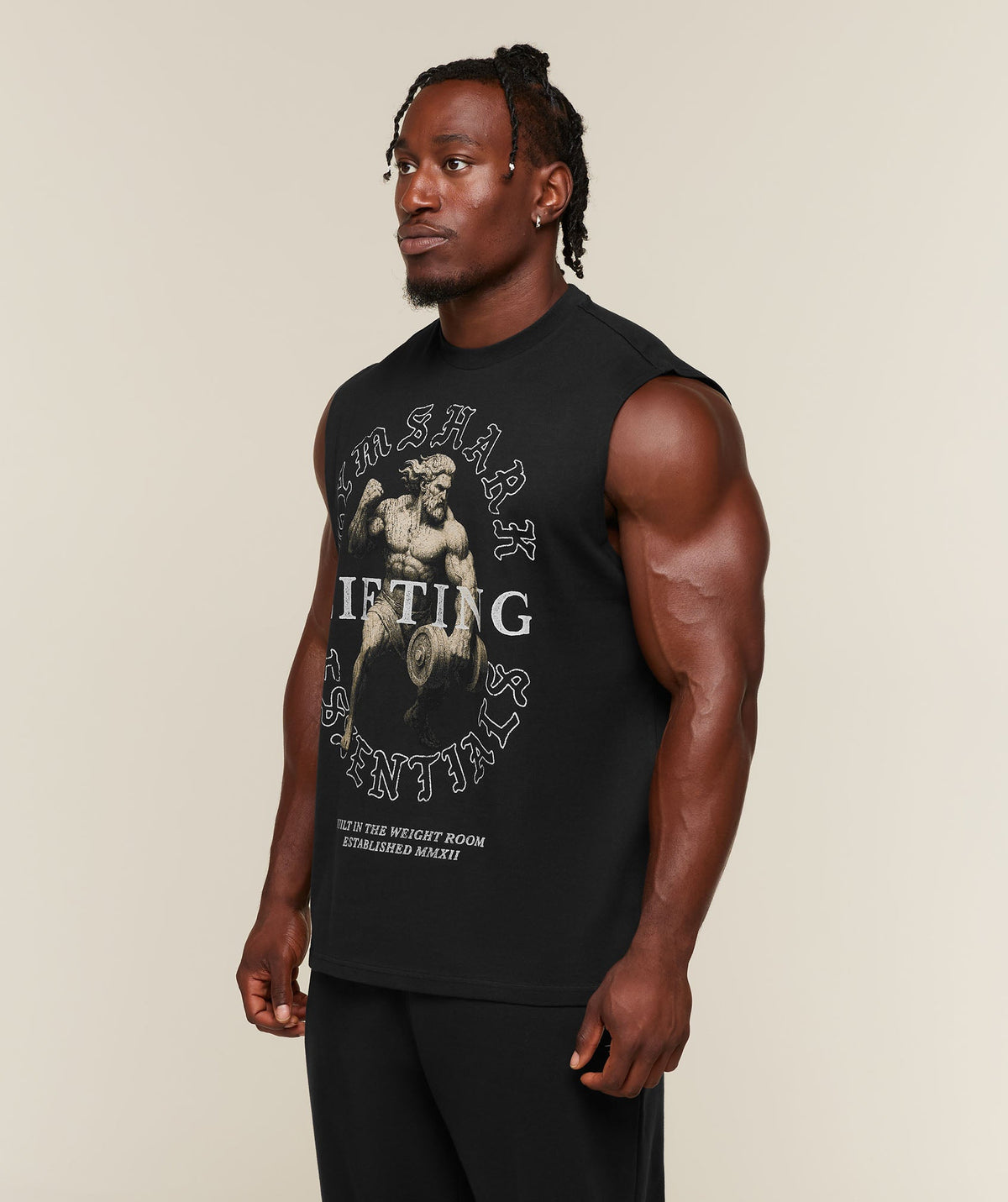 [LIMITLESS_COLOR:BLACK] GYMSHARK Lifting Statue Graphic Tank — BLACK — vista oficial 3