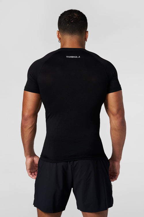 [LIMITLESS_COLOR:BLACK] YOUNGLA 4016 - Natural Cotton Compression Tees — BLACK — vista oficial 2