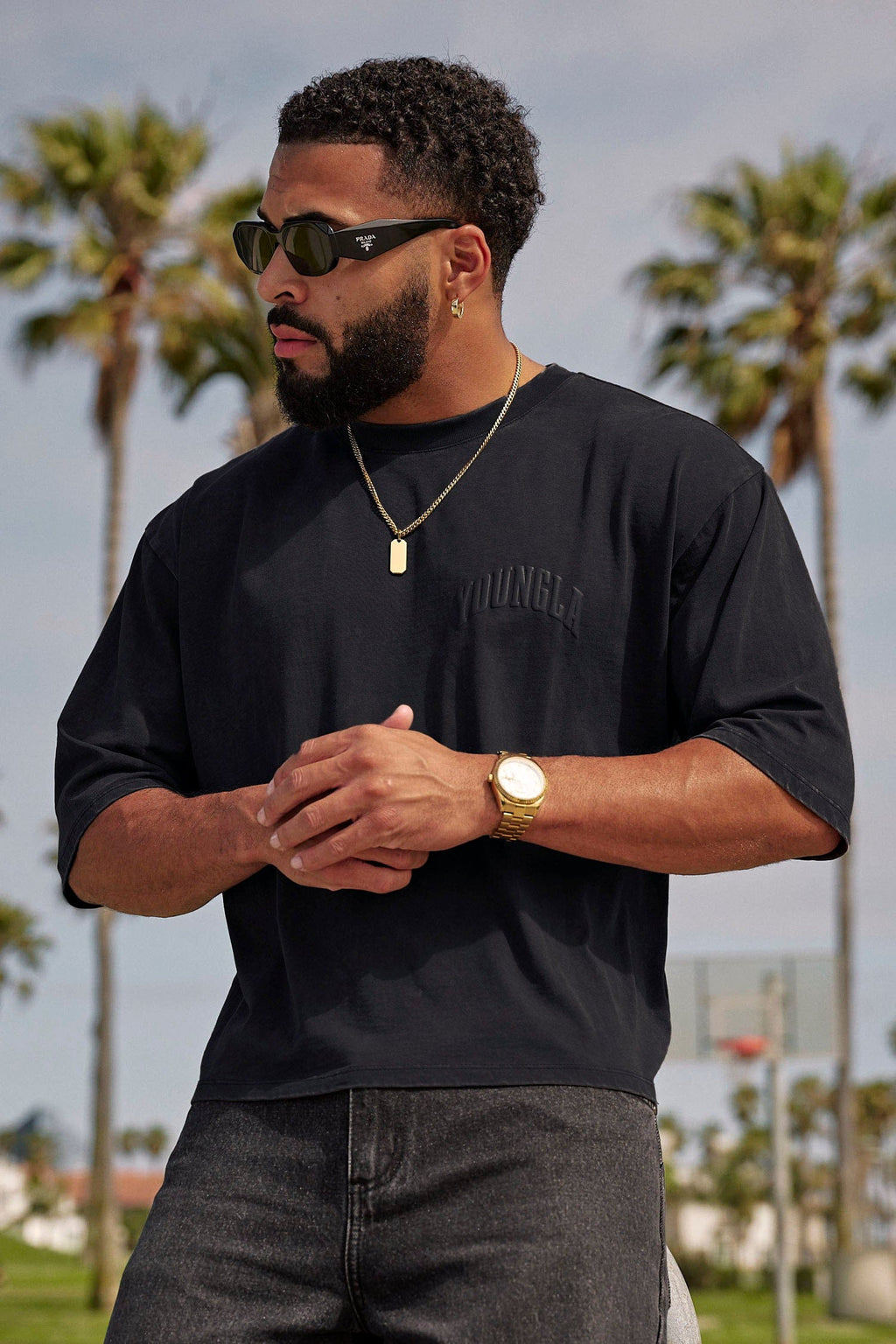 [LIMITLESS_COLOR:BLACK WASH] YOUNGLA 4138 - Foundation Cropped Tees — BLACK WASH — vista oficial 3