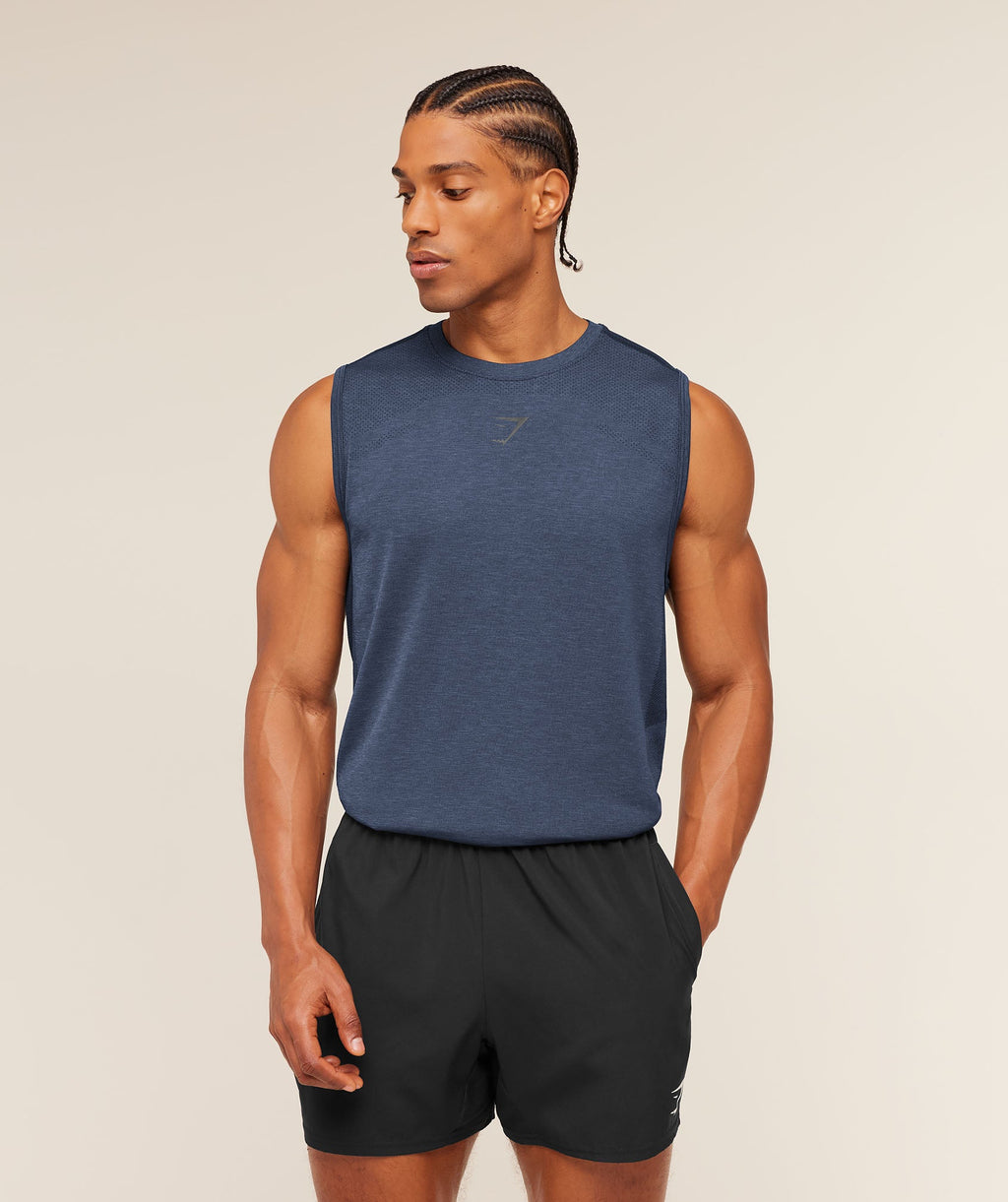 [LIMITLESS_COLOR:HEAVY BLUE/MARL] GYMSHARK Lightweight Seamless Tank — HEAVY BLUE/MARL — vista 1