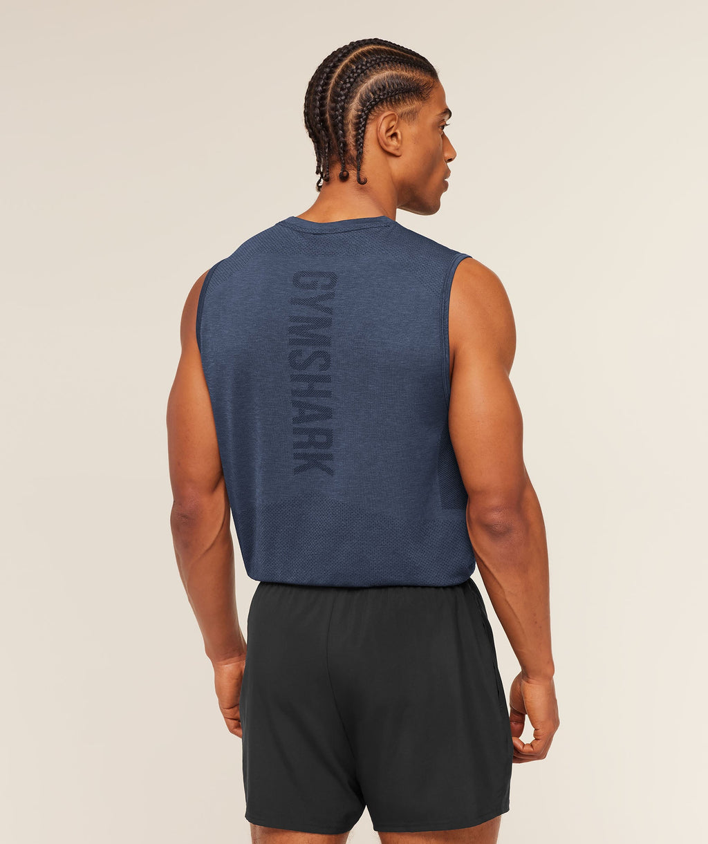[LIMITLESS_COLOR:HEAVY BLUE/MARL] GYMSHARK Lightweight Seamless Tank — HEAVY BLUE/MARL — vista 2