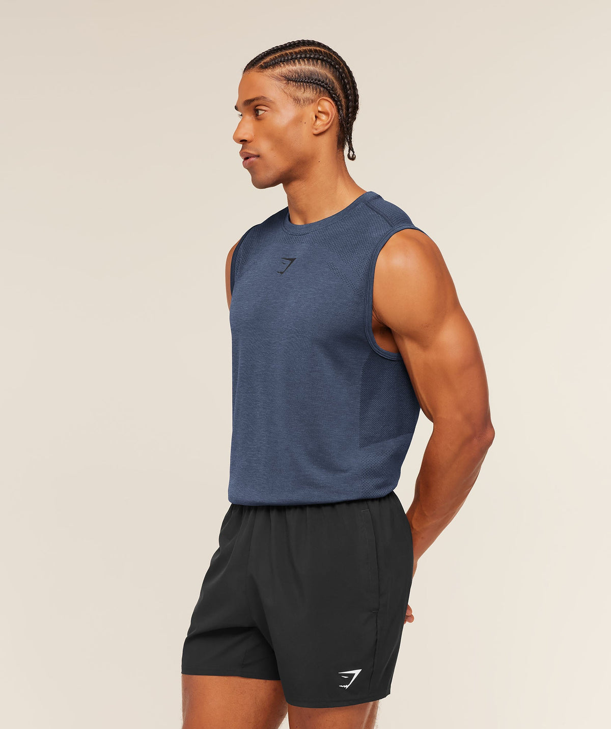 [LIMITLESS_COLOR:HEAVY BLUE/MARL] GYMSHARK Lightweight Seamless Tank — HEAVY BLUE/MARL — vista 3