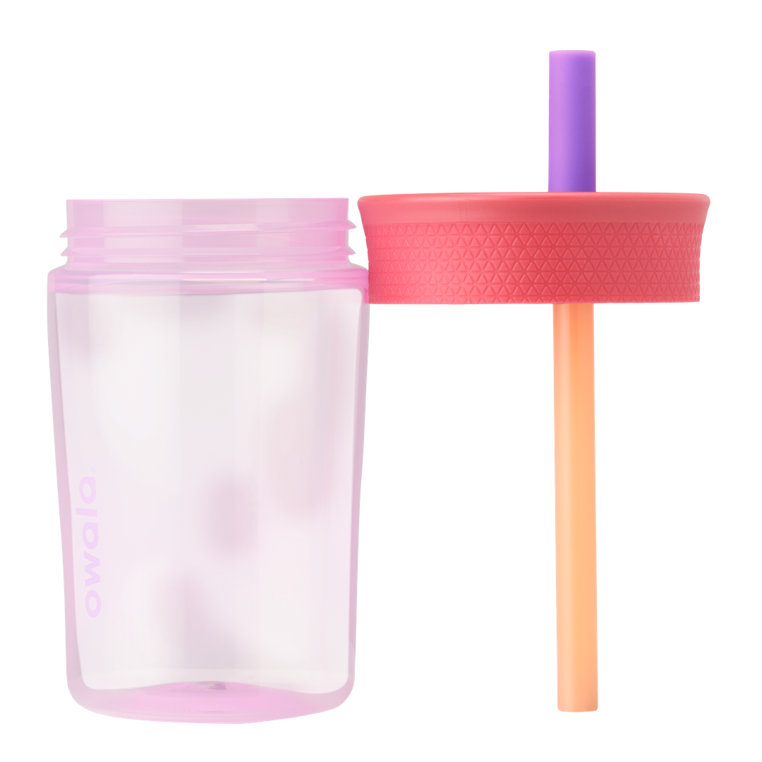 [LIMITLESS_COLOR:LILAC ROCKET] Owala Kids’ Tumbler 15 oz — LILAC ROCKET — Detalle de popote y vaso desarmado