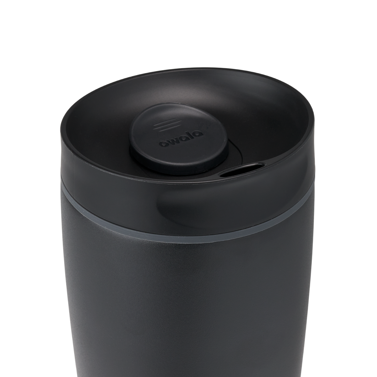 [LIMITLESS_COLOR:VERY, VERY DARK] Owala SmoothSip Slider 12 oz — VERY, VERY DARK — Detalle de boquilla cerrada; archivo especifica 12 oz