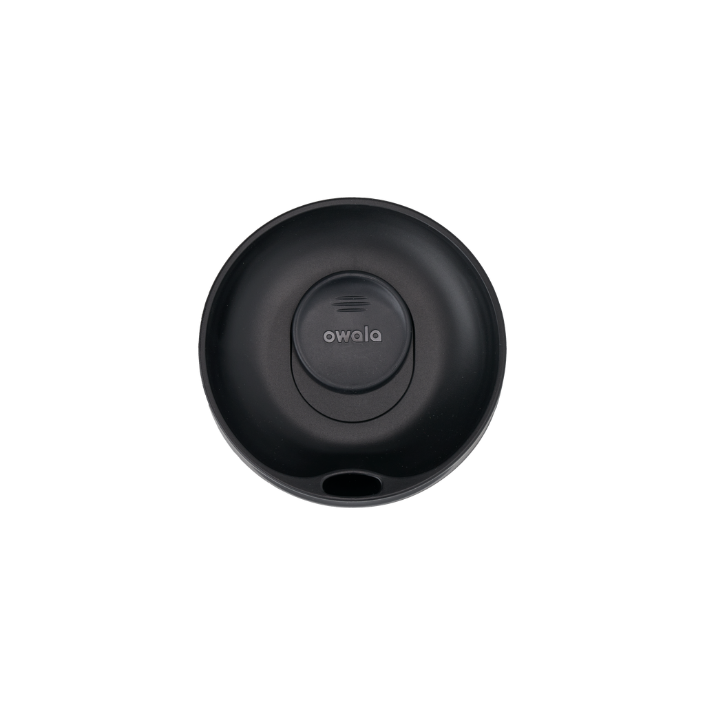 [LIMITLESS_COLOR:VERY, VERY DARK] Owala SmoothSip Slider 12 oz — VERY, VERY DARK — Vista de tapa desde arriba, enlazada por la galería de 12 oz; no muestra un cuerpo de 20 oz